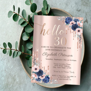 Invitation Parties scintillant Drapeau Robe Fleurs Bleues 30e