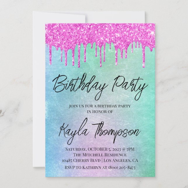 Invitation Parties scintillant Drift Arc-en-ciel Anniversaire (Devant)