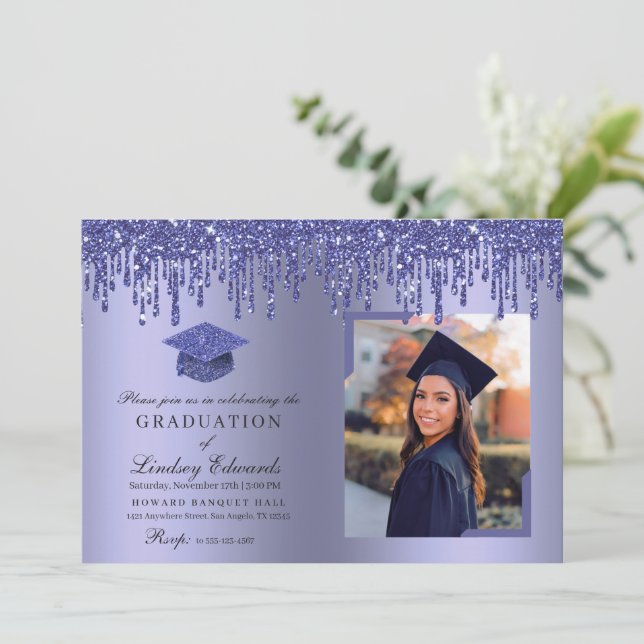 Invitation Parties scintillant Drift Blue Graduation Photo In (Debout devant)