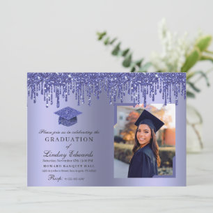Invitation Parties scintillant Drift Blue Graduation Photo In