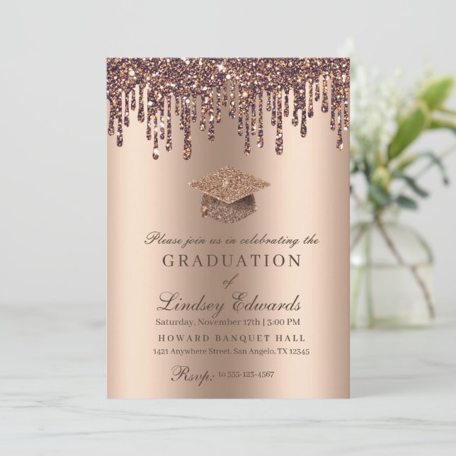 Invitation Parties scintillant Drift Bronze Gold Graduation I (Debout devant)