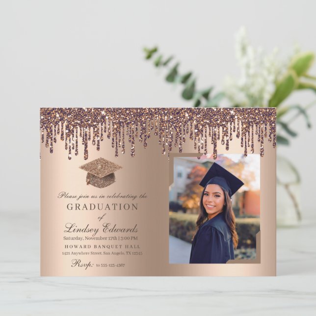 Invitation Parties scintillant Drift Bronze Gold Graduation P (Debout devant)