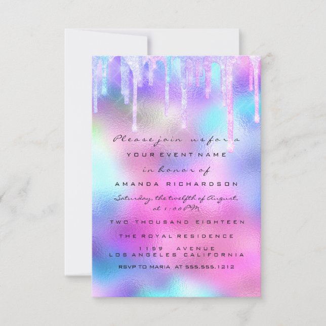 Invitation Parties scintillant Drip Silver Unicorn nuptiale f (Devant)