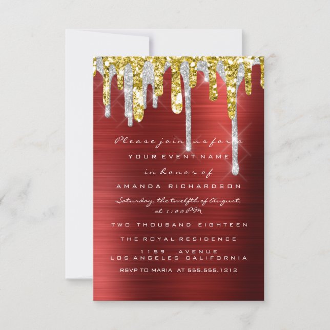 Invitation Parties scintillant Drips Argent Red Gold Bridal S (Devant)