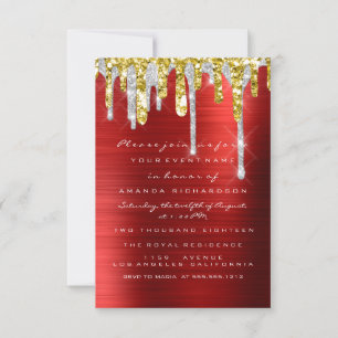 Invitation Parties scintillant Drips Argent Red Gold Bridal S