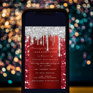 Invitation Parties scintillant Drips Argent Rouge Ruby Bridal