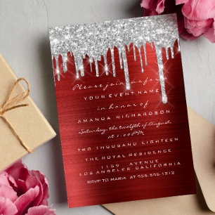 Invitation Parties scintillant Drips Argent Rouge Ruby Bridal