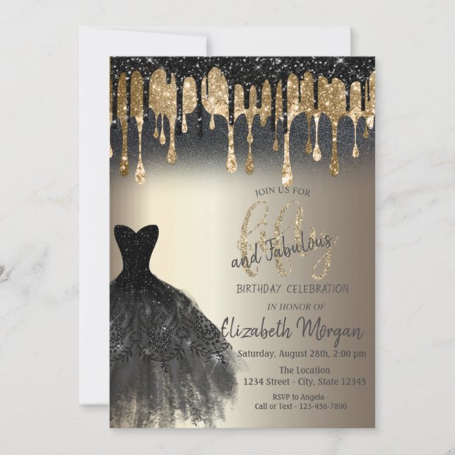 Invitation Parties scintillant Drips Black Dress 50e Fabuleux (Devant)