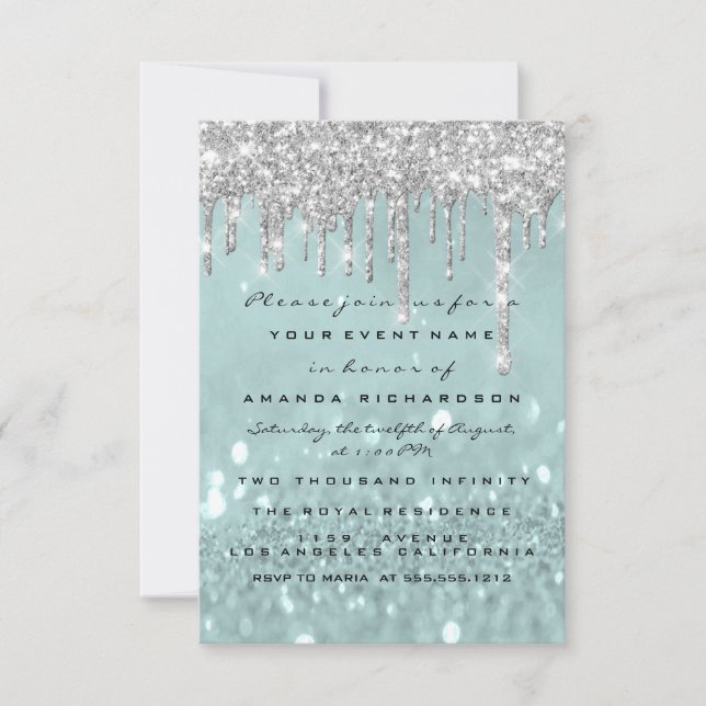 Invitation Parties scintillant Drips Silver Smoky Bridal Swee (Devant)