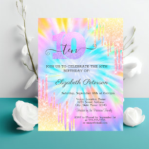 Invitation Parties scintillant Drips Tie Dye 10e anniversaire