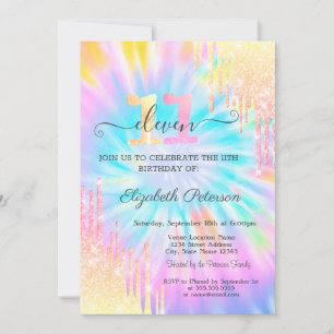 Invitation Parties scintillant Drips Tie Dye 11e anniversaire