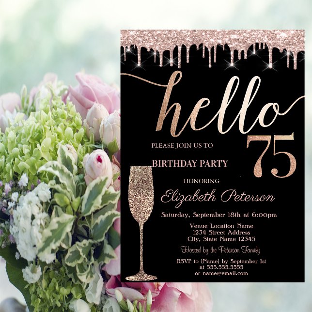 Invitation Parties scintillant Drips, Verre à vin 75e anniver (Créateur téléchargé)
