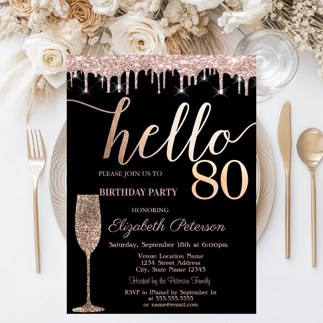 Invitation Parties scintillant Drips, Verre à vin 80e fête d' (Créateur téléchargé)