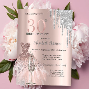 Invitation Parties scintillant Drips, Verre Vin Robe 30e Anni