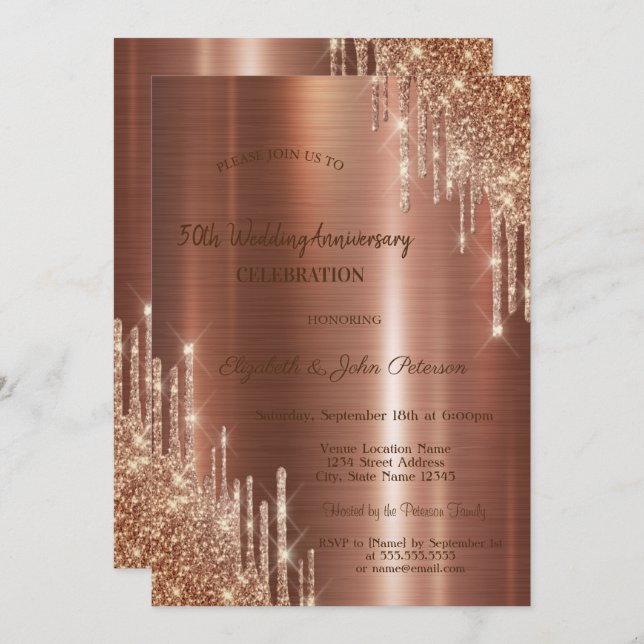 Invitation Parties scintillant Drives Brown Metallic Mariage  (Devant / Derrière)