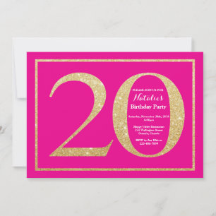 Invitation Parties scintillant du 20e anniversaire Hot Pink a