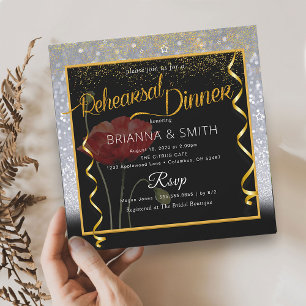 Invitation Parties scintillant Élégante Calligraphie Dîner de