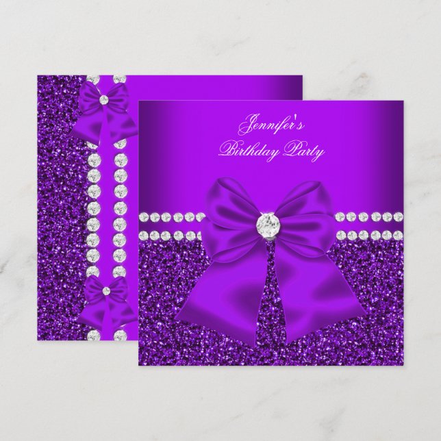 Invitation Parties scintillant élégante Diamants pourpres Ann (Devant / Derrière)