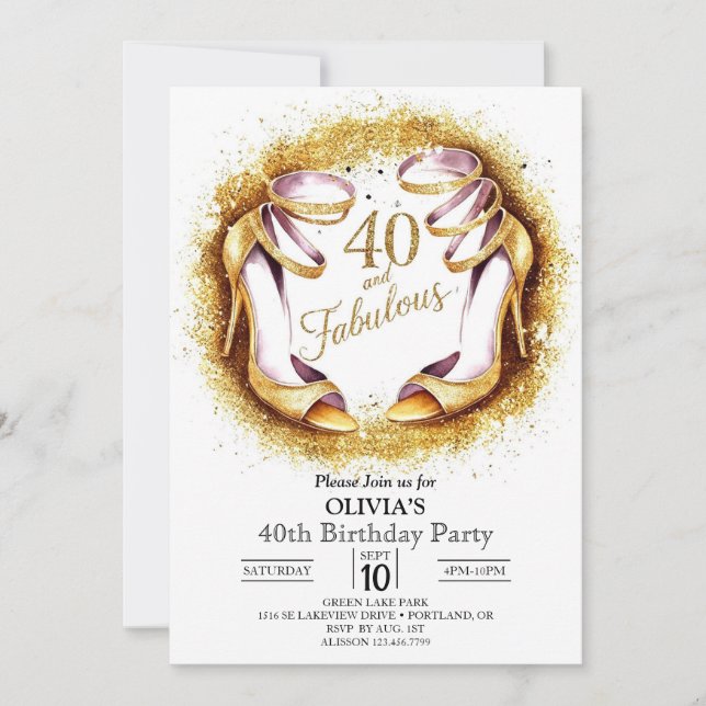 Invitation Parties scintillant élégante Digital Gold 40e anni (Devant)