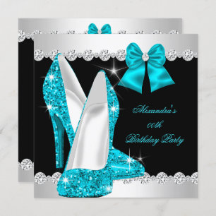 Invitation Parties scintillant élégante Turquoise Bleu Haut t
