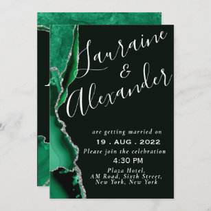 Invitation Parties scintillant émeraude noire et verte marbre