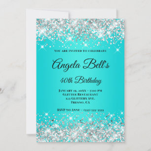 Invitation Parties scintillant en argent Aqua Turquoise Ombre