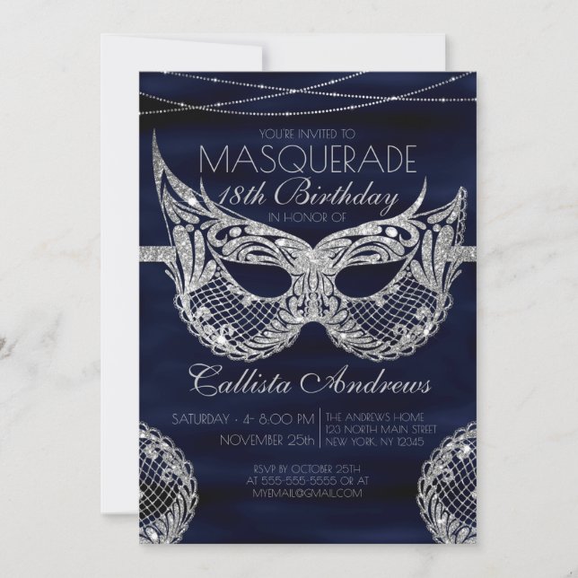 Invitation Parties scintillant en argent bleu marine Dentelle (Devant)