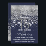 Invitation Parties scintillant en argent bleu marine moderne<br><div class="desc">Ce Sweet 16 Invitation chic et glamour est un design branché et branché qui présente une séquence de parties scintillant en argent brillant imprimé, abstraite confetti ombre dégradé au sommet d'un arrière - plan bleu marine. C'est parfait pour la fille d'anniversaire moderne et élégant avec son imprimé simple et joli...</div>