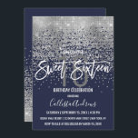 Invitation Parties scintillant en argent bleu marine moderne<br><div class="desc">Ce Sweet 16 Invitation chic et glamour est un design branché et branché qui présente une séquence de parties scintillant en argent brillant imprimé, abstraite confetti ombre dégradé au sommet d'un arrière - plan bleu marine. C'est parfait pour la fille d'anniversaire moderne et élégant avec son imprimé simple et joli...</div>
