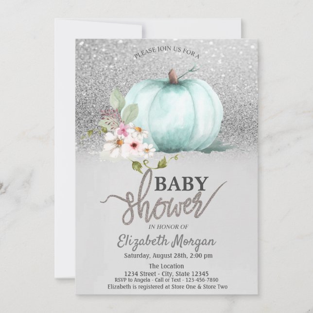 Invitation Parties scintillant en argent Bokeh, Baby shower C (Devant)