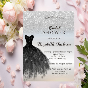 Invitation Parties scintillant en argent Bokeh, Robe noire Fê