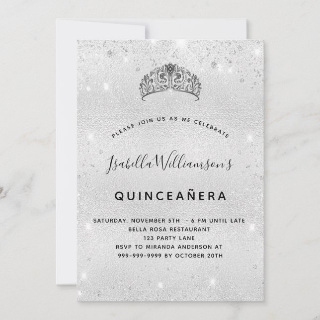 Invitation Parties scintillant en argent couronne tiara Quinc (Devant)