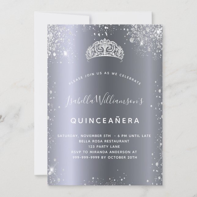 Invitation Parties scintillant en argent de Quinceanera couro (Devant)