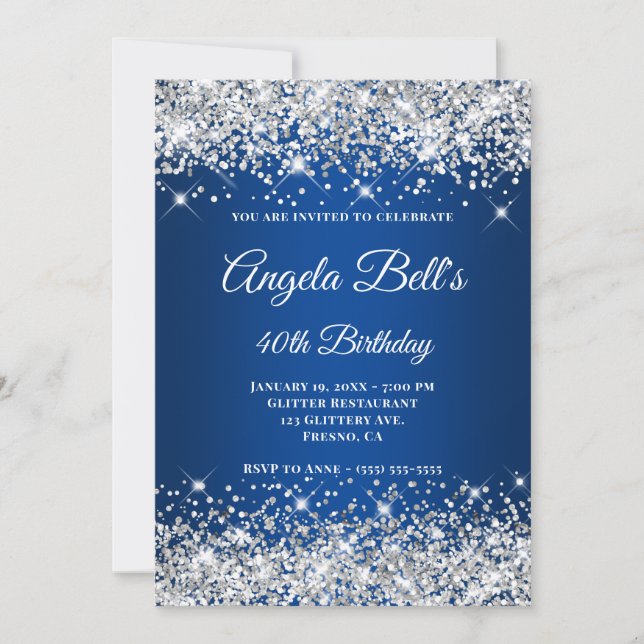 Invitation Parties scintillant en argent Deep Blue Ombre Fanc (Devant)