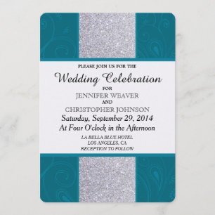 Invitation Parties scintillant en argent et Aqua Turquoise av