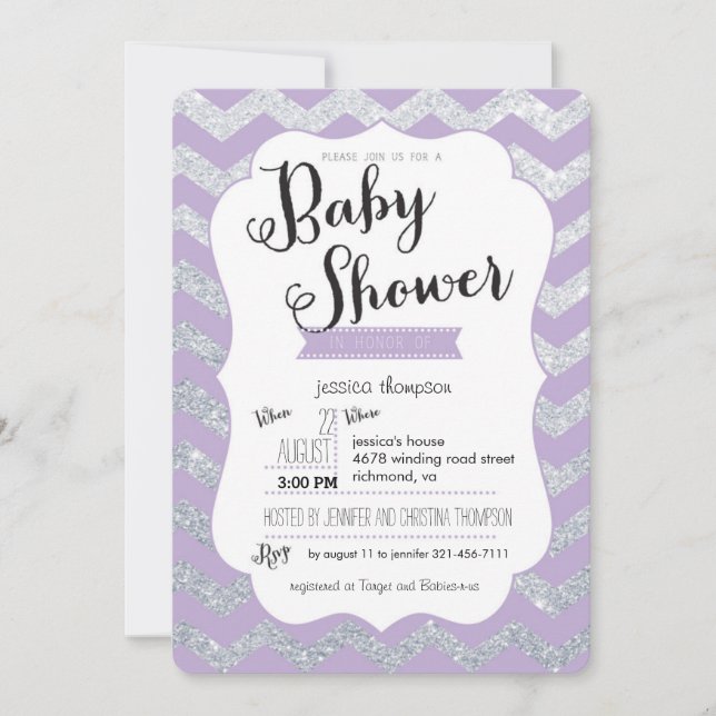 Invitation Parties scintillant en argent et Baby shower  pour (Devant)