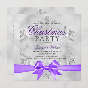 Invitation Parties scintillant en argent et ruban violet Fê