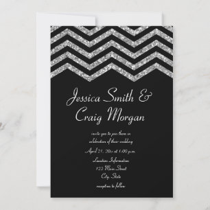 Invitation Parties scintillant en argent Faux et Mariage Chev
