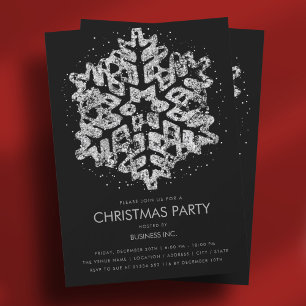 Invitation Parties scintillant en argent Flocon de neige Noir