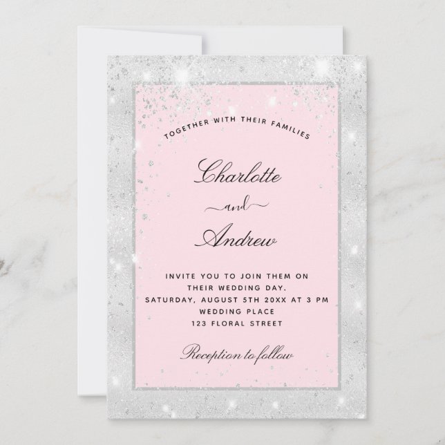 Invitation parties scintillant en argent mariage (Devant)