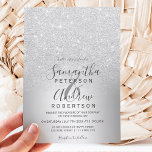 Invitation Parties scintillant en argent ombre mariage en feu<br><div class="desc">Une parties scintillant argentée chic et luxueuse à l'ombre mariage métallique avec élégante typographie calligraphique.</div>