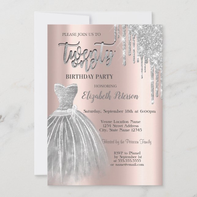 Invitation Parties scintillant en argent, Robe en argent 21e  (Devant)