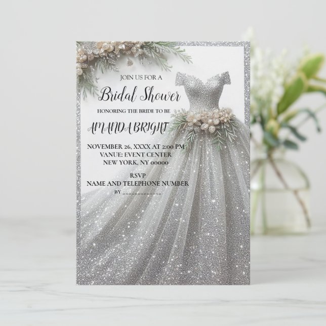 Invitation Parties scintillant en argent robe robe robe nupti (Debout devant)
