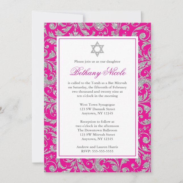 Invitation Parties scintillant en argent rose chaud tourbillo (Devant)