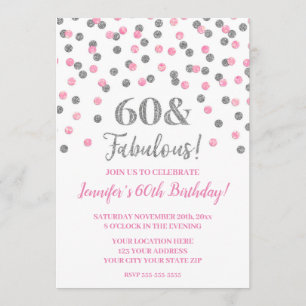 Invitation Parties scintillant en argent rose Confetti 60 et 