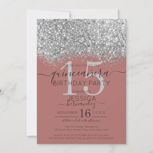 Invitation Parties scintillant en argent Rose de luxe Confett (Devant)