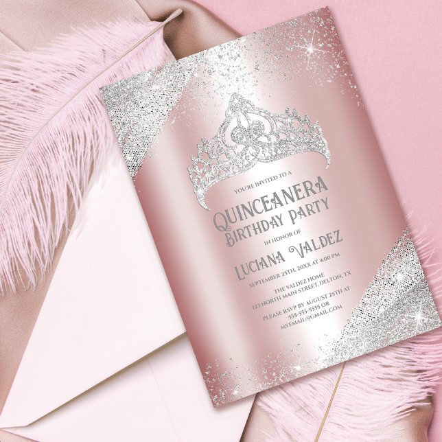 Invitation Parties scintillant en argent rose Princesse Tiara (Créateur téléchargé)