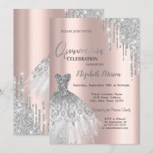 Invitation Parties scintillant en argent, Rose robe or Quinc