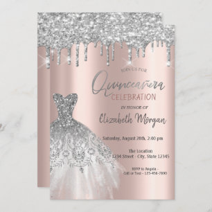 Invitation Parties scintillant en argent, Rose  robe or Quinc