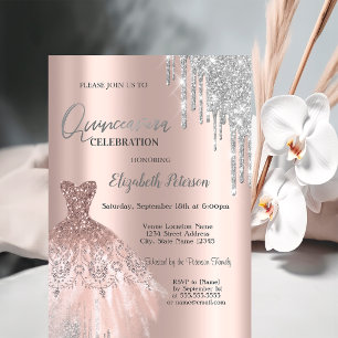 Invitation Parties scintillant en argent, Rose robe or Quinc
